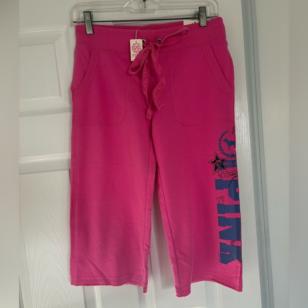 NWT Y2K VINTAGE VICTORIA SECRET CROPPED WIDE LEG LOUNGE SWEATPANTS LOGO XS